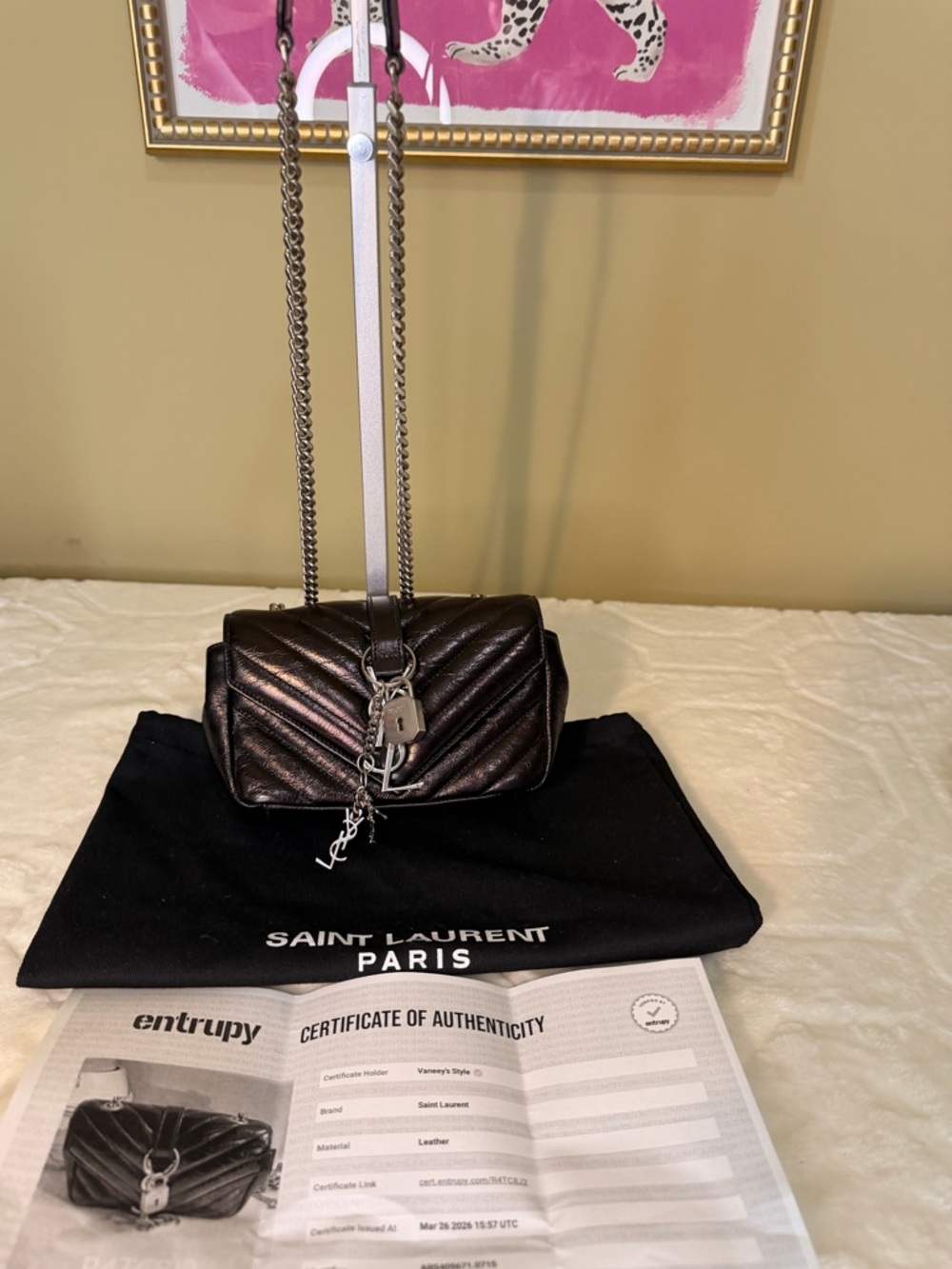 Saint Laurent Calfskin Matelassé Monogram Classic Baby Punk Chain Bag Black